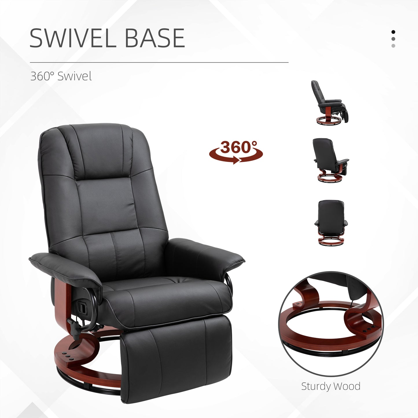 US Local Living Room Relaxation Black Faux Leather Swivel Recliner With Adjustable Footrest