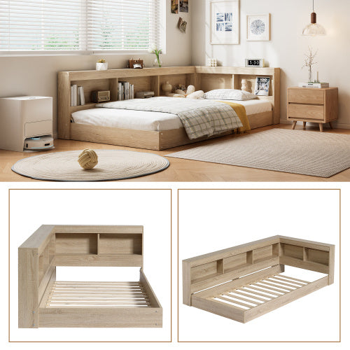 UK Local Storage Bed, 3FT Single Bed 90x190cm, Plenty Of Storage Space, Durable And Sturdy, For Adults  Teenagers, Single Bed, MDF Plywood, Multifunctional Bed, White Oak Color