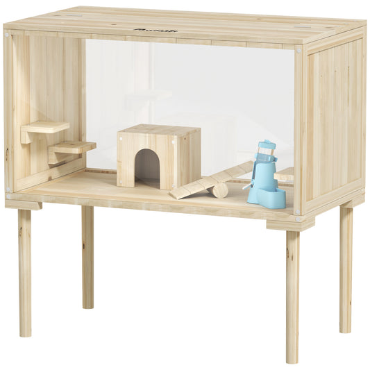 US Local Wooden Hamster Cage With Legs, Gerbil Cage For Syrian, Dwarf, Mouse, 28 X 16 X 29.5, Nature Wood