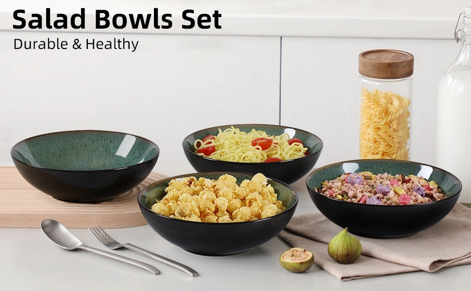 US Local Creative Western  Kiln Change Peacock Green Bowl 30oz Bowl Set Of 4 For Cereal, Salad, Pasta, Soup, Dessert, Serving Dishwasher, Microwave And Oven