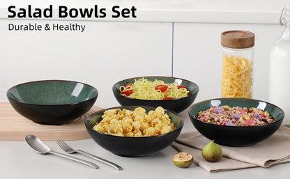 US Local Creative Western  Kiln Change Peacock Green Bowl 30oz Bowl Set Of 4 For Cereal, Salad, Pasta, Soup, Dessert, Serving Dishwasher, Microwave And Oven