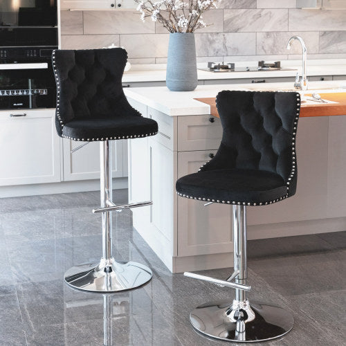 US Local Swivel Velvet Barstools Adjusatble Seat Height From 25-33 Inch Black,Set Of 2