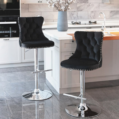 US Local Swivel Velvet Barstools Adjusatble Seat Height From 25-33 Inch Black,Set Of 2
