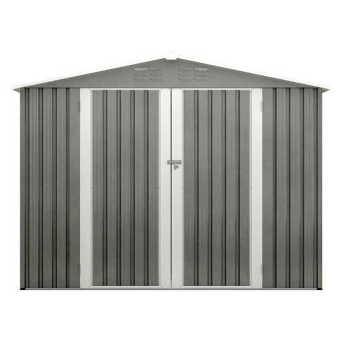 8 X 6 FT Outdoor Waterproof Garden Tool Storage Sheds With Metal Foundation With Floor Frame, Tool Shed With Lockable Hinged Doors & Air Vents, Storage House Waterproof For Backyard, Lawn, Gray