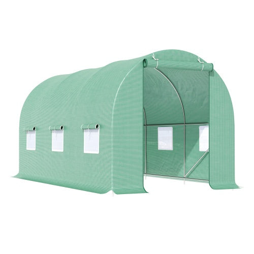 US Local Outsunny 15X 6 X 7 Walk-in Tunnel Greenhouse Garden Plant Growing House With Door And Ventilation Window, Green