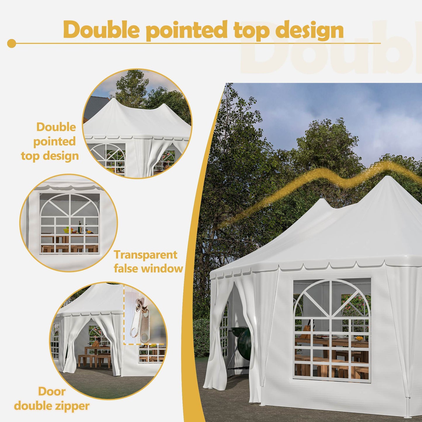 US Local Double Peaked Arabian Shelter,Party Tent,PVC Coated Polyester Roof,Roll-Up Doors And Windows,Removable Side Walls,And Complete Accessorie,White