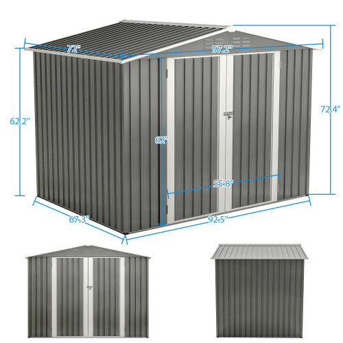 8 X 6 FT Outdoor Waterproof Garden Tool Storage Sheds With Metal Foundation With Floor Frame, Tool Shed With Lockable Hinged Doors & Air Vents, Storage House Waterproof For Backyard, Lawn, Gray