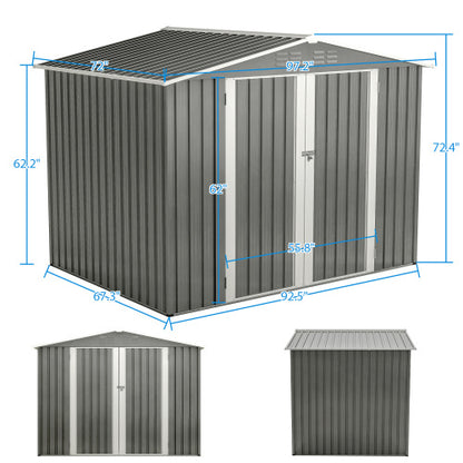 US Local 8x6 FT Outdoor Waterproof Garden Tool Storage Sheds With Metal Foundation With Floor Frame, Tool Shed With Lockable Hinged Doors & Air Vents, Storage House Waterproof For Backyard, Lawn, Gray