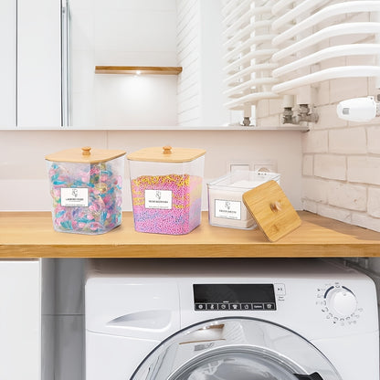 US Local 3-Pack Laundry Room Organization Storage Boxes, Clear Laundry Bead Containers And Dryer Sheet Holders Set With Lids And Labels For Detergent, Washing Powder, Dryer Balls, Laundry Beads