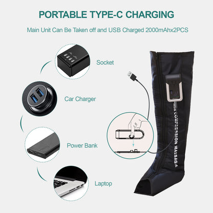 US Local Leg & Foot Massager With Air Compression, 5 Pressure Levels, 3 Smart Modes, Rechargeable & Portable, Pain Relief For Muscles & Circulation, Type-C Charging, Home,Office Use