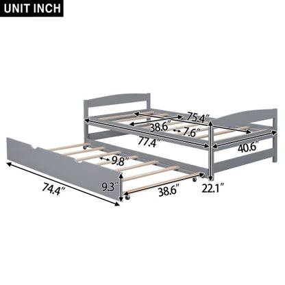 US Local Twin Size Platform Bed With Twin Size Trundle, Gray