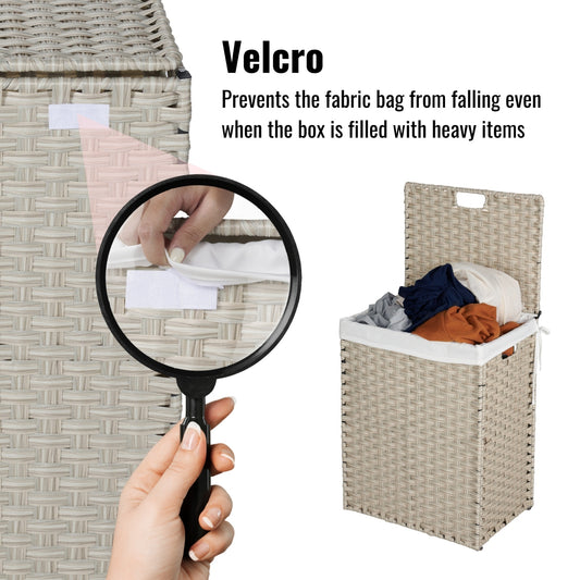 US Local Laundry Hamper With Lid PE Rattan Powder Coating Frame Clothes Hampers With 02 Removable Bags,