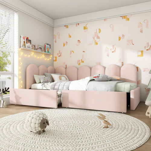 UK Local Upholstered Bed Daybed With Drawers Storage,3FT Single Sofa Bed 90X190cm, Sofa Bed For Adults And Children , Bed Frame With Slatted Frame, Velvet, Pink No Mattress