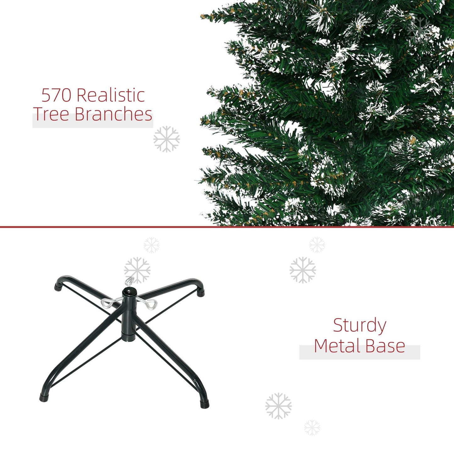 CA Local 6 ft Artificial Snow Dipped Christmas Tree Xmas Pencil Tree Holiday Home Indoor Decoration With Foldable Black Stand, Green
