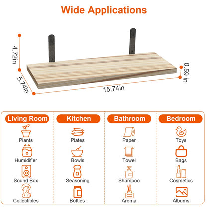 US Local 6 Sets Floating Shelves 15.74x5.74Inch Wall Mounted Shelves Wood Storage Shelves Metal Bracket Hanging Display Shelf Wall Organizer For Living Room Bathroom Kitchen Decor