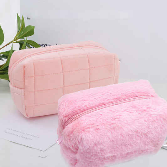 US Local 4pcs Cute Fluffy Cosmetic Bag Female Large Capacity Senior Sense Portable Autumn And Winter Plush Storage Bag