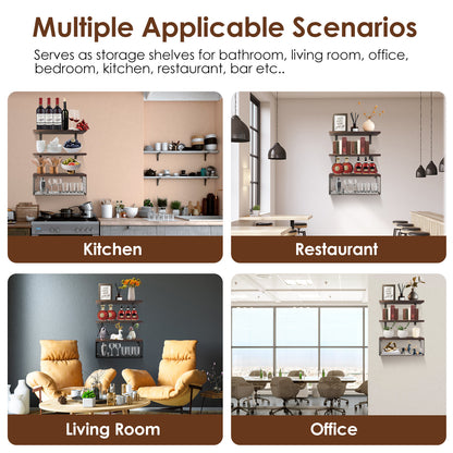 US Local 2 In 1 Floating Shelves Wall Mounted With Storage Basket Bathroom Shelves Over Toilet Wooden Shelves For Bedroom Living Room Kitchen Office Wall Decor Plants