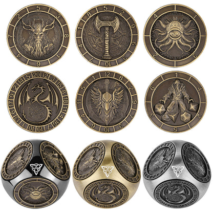 US Local 6-pack DND Dice Wheel Gift Box Set, Retro Wheel Metal Polyhedral Board Game Prop, Desktop Role Playing Decoration Collectibles Game Dice Accessories