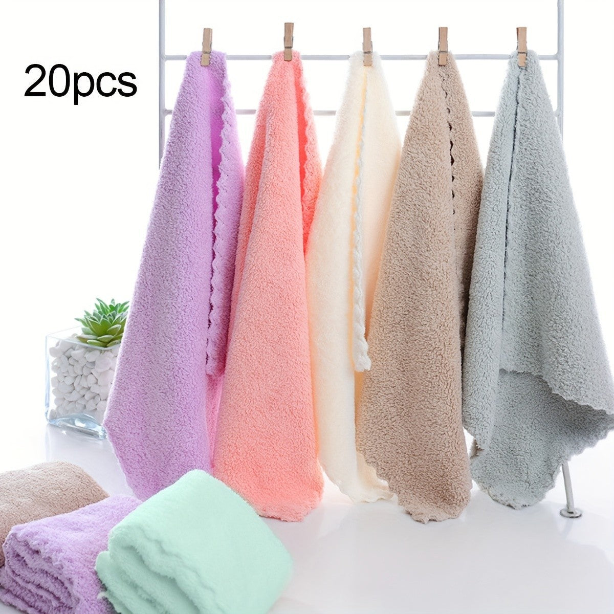 US Local 20 Solid Color Towels, Super Absorbent & Quick-drying, Suitable For Home, Office And Travel