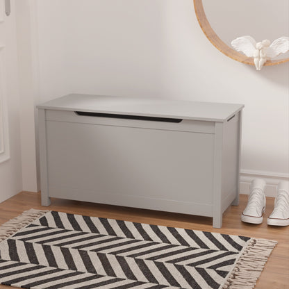 US Local Kids Wooden Toy Box Storage With Safety Hinged Lid For Ages 3Gray