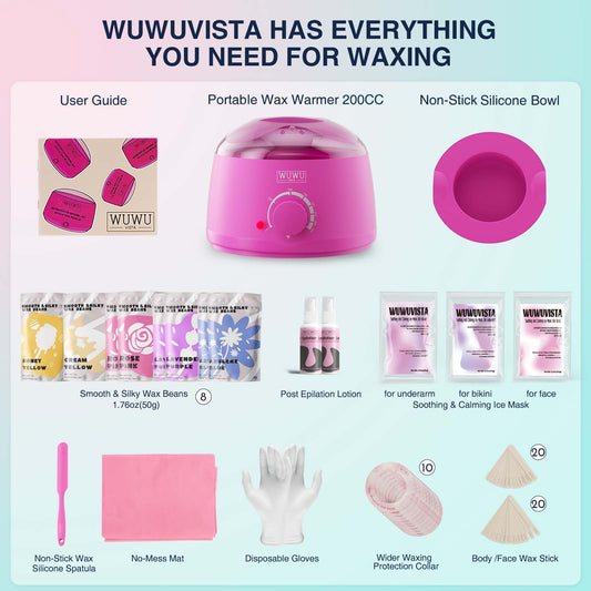 US Local Waxing Kit WUWUVISTA 69 Items Hair Removal Wax Kit With Wax Warmer Waxing Beads For Face, Brazilian, Full Body, Bikini, Sensitiive Skin Skin Suitable For Plugs Of American, European Specification