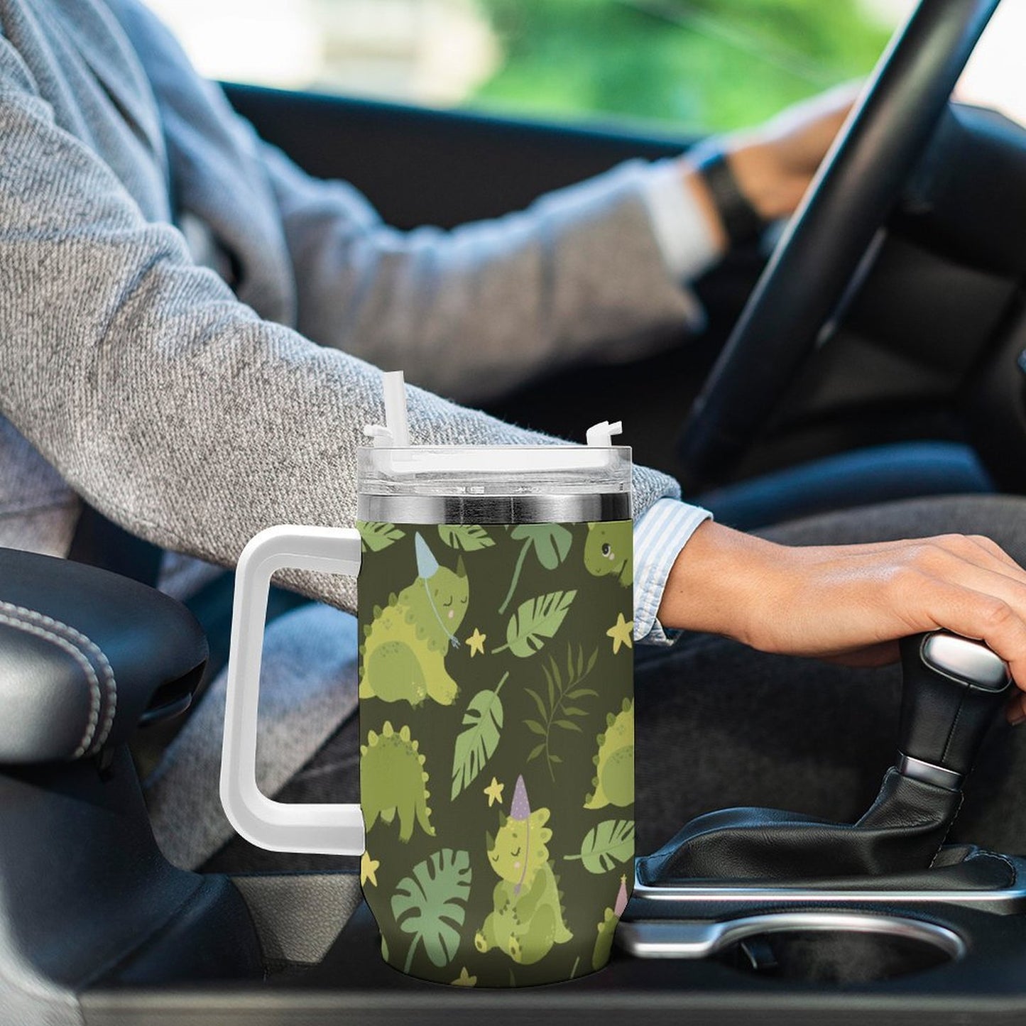 PHDT00542 POD US Local Tumbler 40oz Large Capacity Car Cup Green, Dinosaur