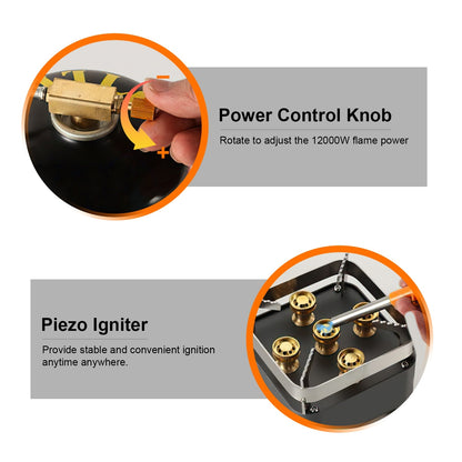 US Local 12000W Portable Camping Stove With Cassette Adapter Windproof Outdoor Backpacking Burner With Carrying Case Igniter For Outdoor Hiking Camping Picnic Backpacking