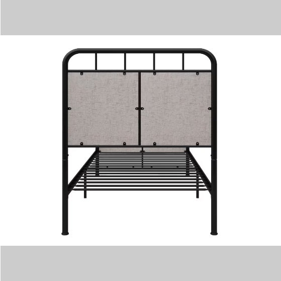 US Local Double-size Linen Upholstered Platform Metal Bed Frame