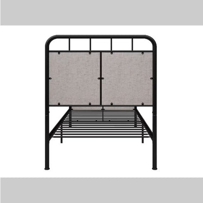 US Local Double-size Linen Upholstered Platform Metal Bed Frame