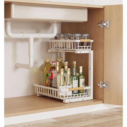 US Local Metal Adjustable Height Two-Tier Drawer Kitchen Bathroom Under Sink Storage Rack