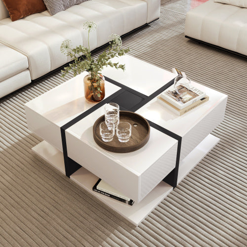 UK Local Coffee Table, Table With 4 Drawers, Unique Color Matching And Line Design, Storage Space At The Bottom. 78x78x36cm