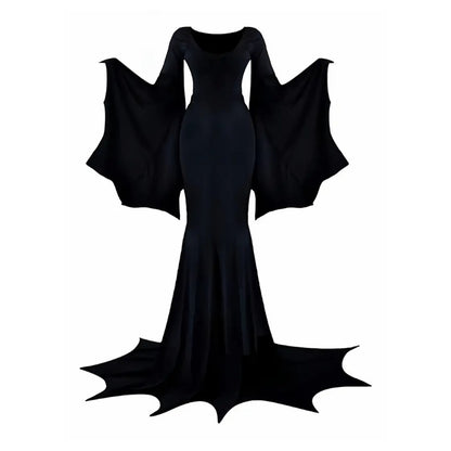 US Local Black Costume Womens Gothic Witch Bat Sleeve Dress Halloween Cosplay Costumes Vintage Carnival Party Outfit