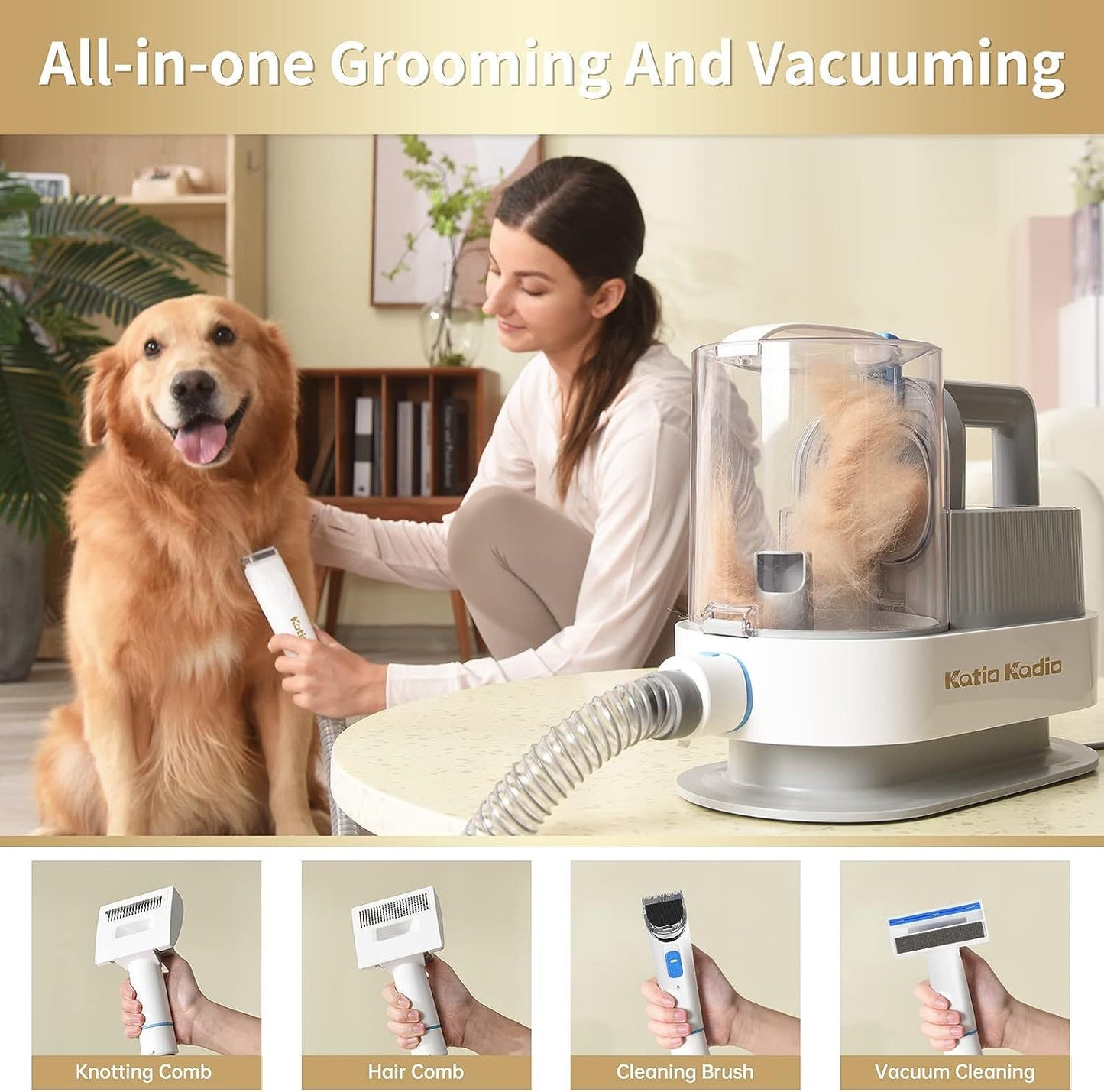 US Local Pet Grooming Kit, 5 In 1 Dog Grooming Kit With 2 Suction Mode, Low Noise Dog Hair Remover, Dog Vacuums For Hair Cleaning For Shedding Small, Medium Pet For Dog Hair At Home