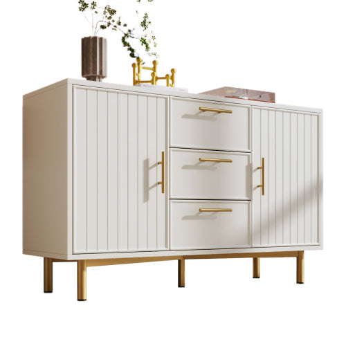 UK Local Sideboard Cabinet For Living Room, Chest Of Drawers With With 2 Doors And 3 Drawers, Adjustable Shelf, White, 40D X 120W X 75H CM