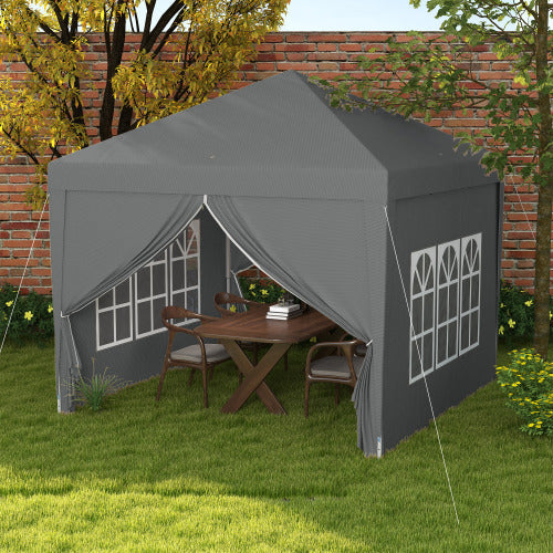 UK Local Outsunny 3 X 3 Meters Pop Up Water Resistant Gazebo Wedding Camping Party Tent Canopy Marquee With Carry Bag And 2 Windows, Grey