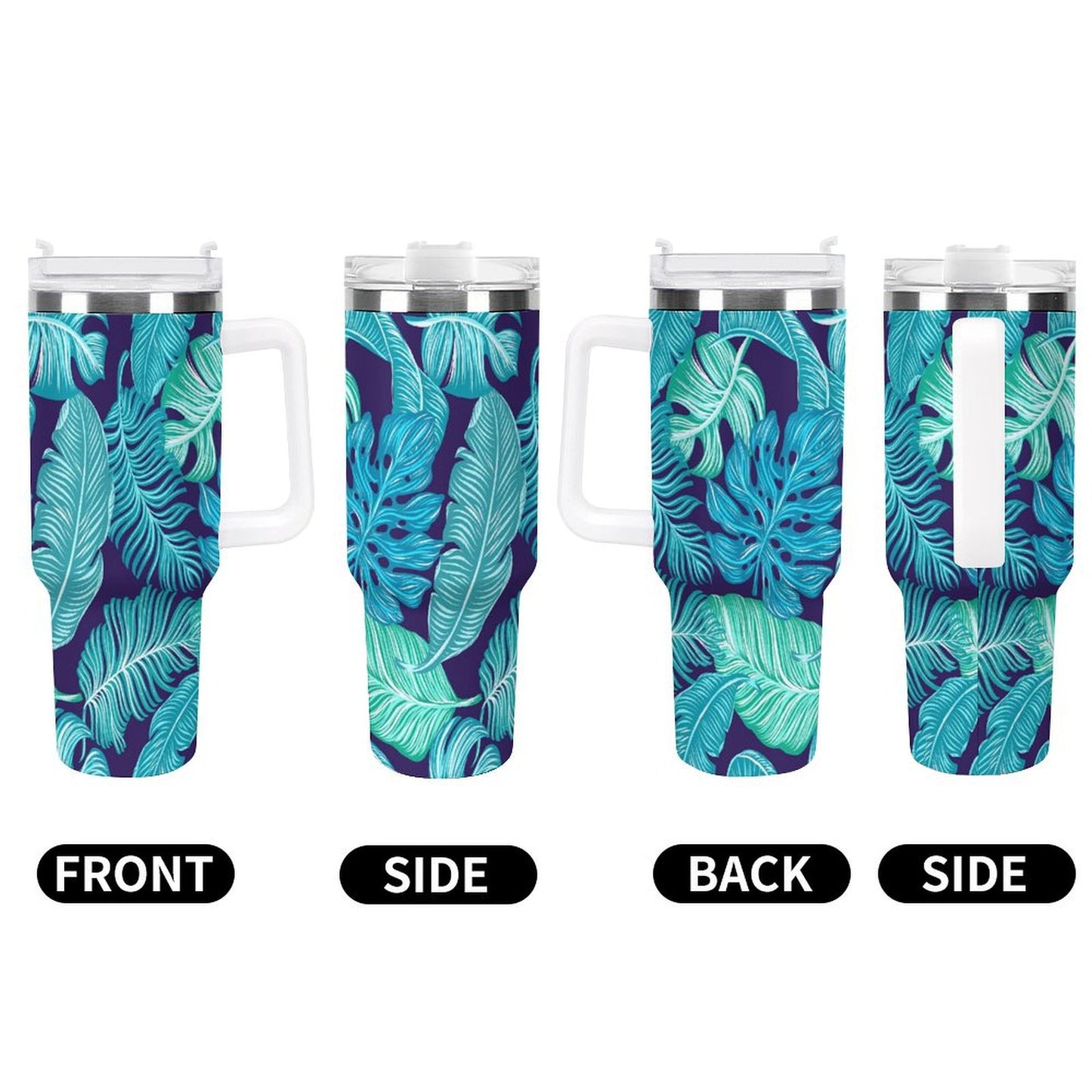 PHDT00465 POD US Local Tumbler 40 oz Large Capacity Car Cup Tropical, Leaves, Peacock Blue