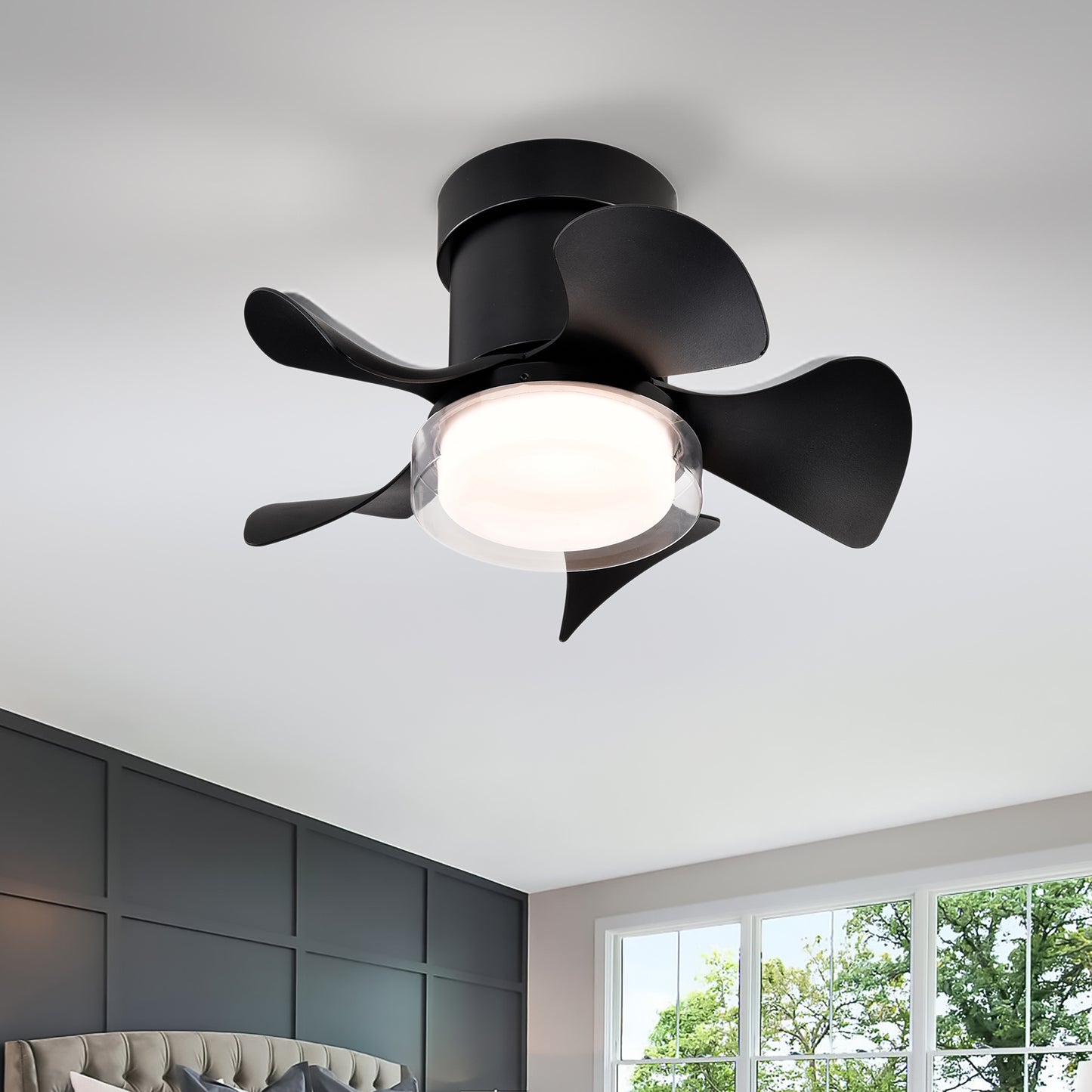 US Local 21'' Low Noise Matte Black Abs Blade Remote Ceiling Fan With Led Light For Kitchen Bedroom Dining Room Toilet Patio Matt Black