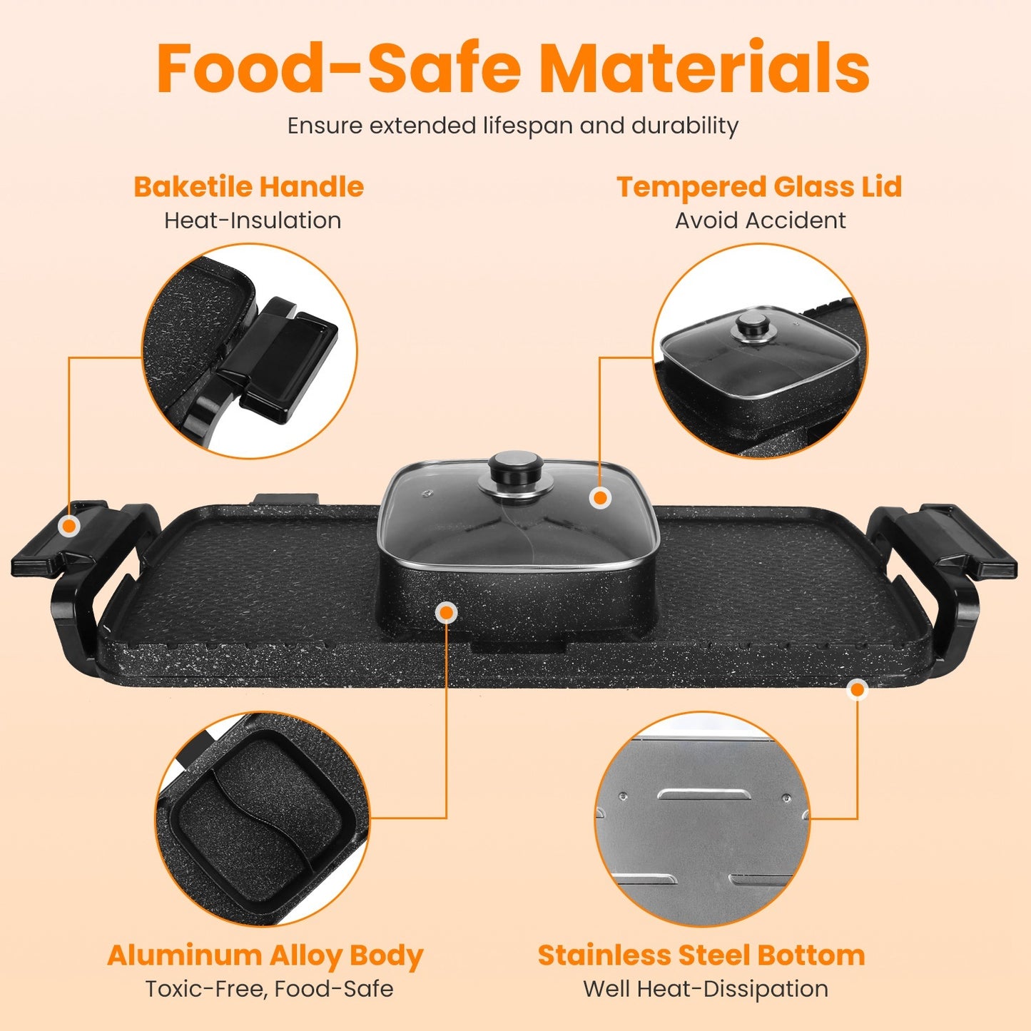 US Local 2 In 1 Electric Hot Pot With Grill 2800W Smokeless Non-Stick Korean BBQ Grill Shabu Shabu Hot Pot Combo With Independent Temperature Control 5 Gears Firepower For 3-10 People