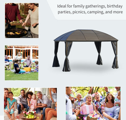 US Local 10x13 Gray Hardtop Gazebo With Steel Roof Curtains Netting Pavilion Ceiling Hook For Patio Garden