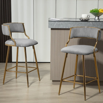 US Local SET OF 2,26 Counter Height Bar Stools Corduroy Kitchen Island Counter Bar Stool With Back,golden Chromed Base And Footrest