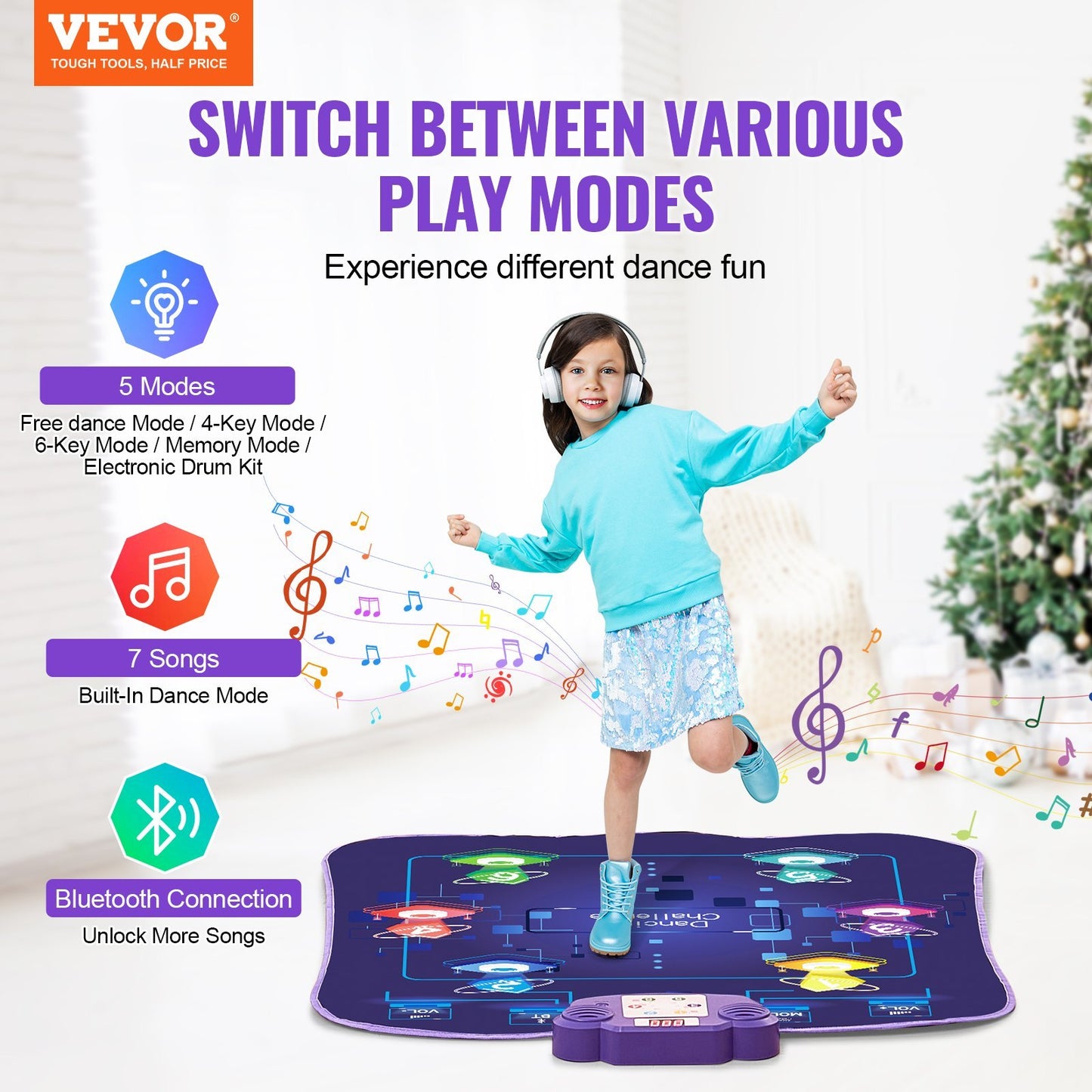 US Local VEVOR Dance Mat For Kids Dance Pad Toy With Wireless Bluetooth Gift For 3 Girls