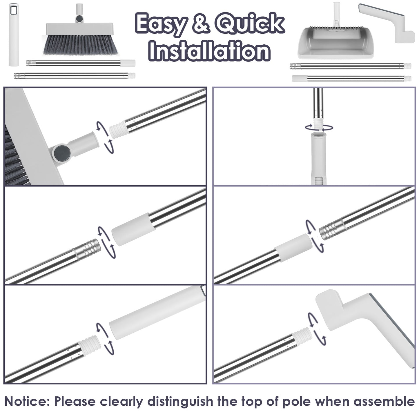 US Local 1Set Broom And Dustpan Combo Set With Squeegee Stainless Steel Handle 4 In 1 Upright Standing Broom And Dust Pan For Indoor Outdoor Garage Kitchen Room Office Sweeping
