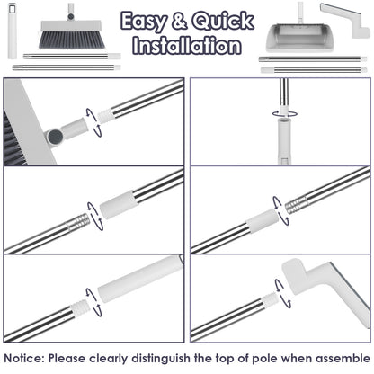 US Local 1Set Broom And Dustpan Combo Set With Squeegee Stainless Steel Handle 4 In 1 Upright Standing Broom And Dust Pan For Indoor Outdoor Garage Kitchen Room Office Sweeping
