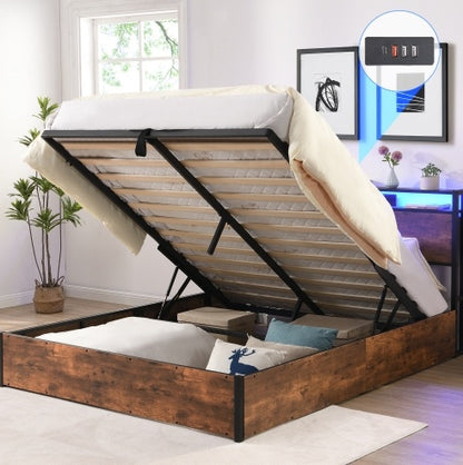 US Local Wooden Platform Bed Frame With Lifting And Charging Station