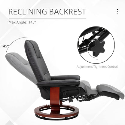 US Local Living Room Relaxation Black Faux Leather Swivel Recliner With Adjustable Footrest