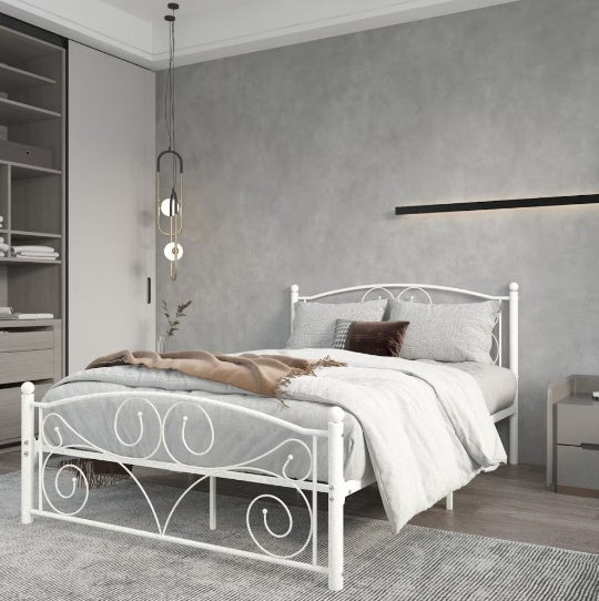 US Local Full Size Unique Flower Sturdy System Metal Bed Frame With Headboard And Footboard