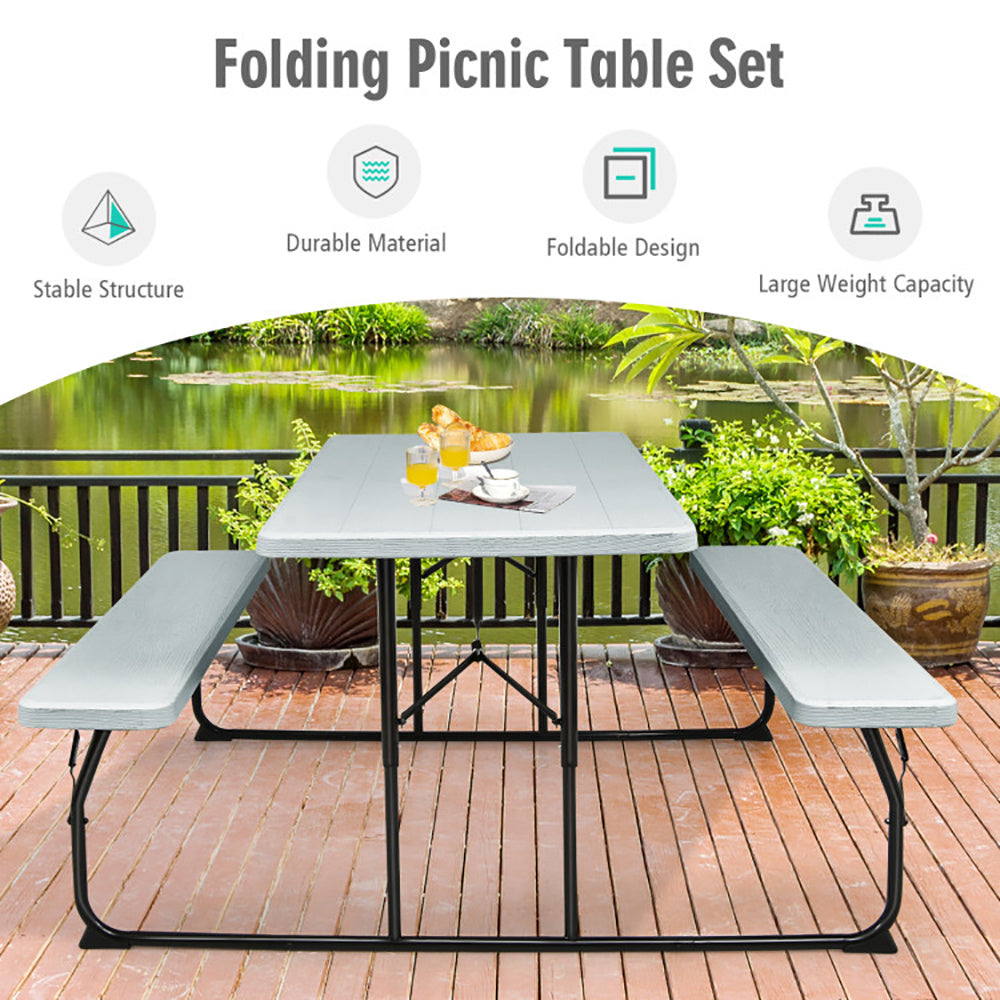 US Local Indoor And Outdoor Folding Picnic Table Bench Set With Wood-like Texture