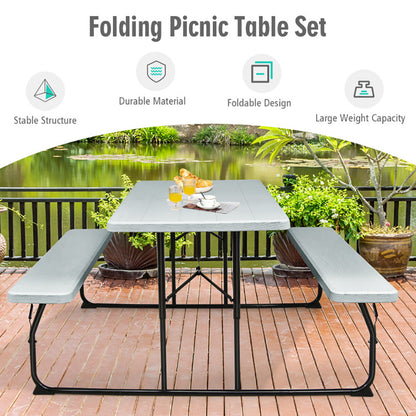 US Local Indoor And Outdoor Folding Picnic Table Bench Set With Wood-like Texture
