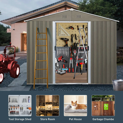 US Local 6x8ft Outdoor Metal Storage Shed With Window Grey