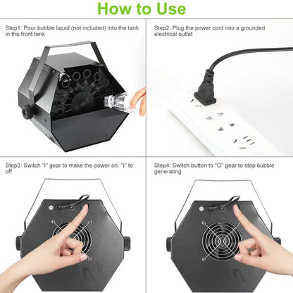 US Local Automatic Bubble Machine 25W Pro Bubble Blower Maker W/ Handle For DJ DISCO Stages Wedding Kids Birthday Parties